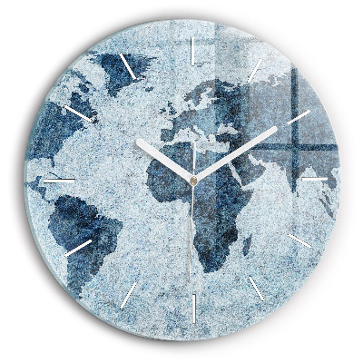 Horloge ronde en verre Carte du monde peinte