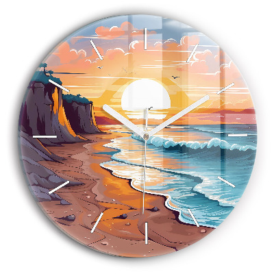 Horloge ronde en verre Océan et soleil de conte de fées
