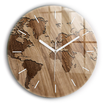 Horloge ronde murale Carte du monde sur bois