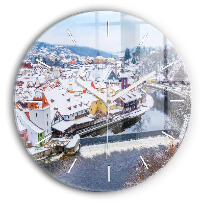 Horloge ronde en verre Panorama d'une ville en hiver