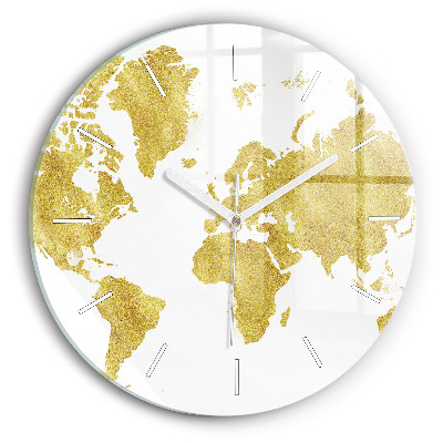 Horloge ronde en verre Carte du monde en or