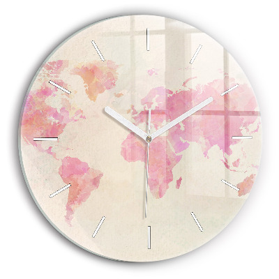 Horloge ronde en verre Carte du monde en aquarelle
