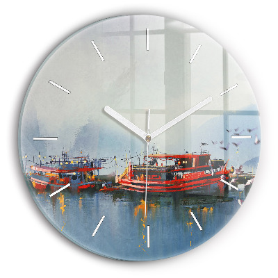 Horloge ronde murale Bateau de pêche dans le port