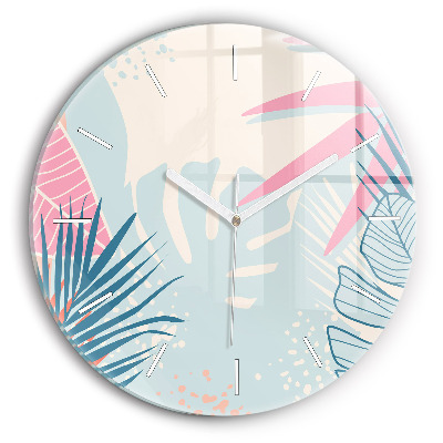 Horloge ronde Feuilles pastel - tropiques