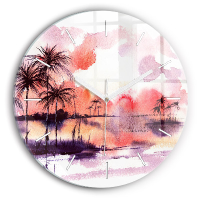 Horloge ronde en verre Paysage tropical