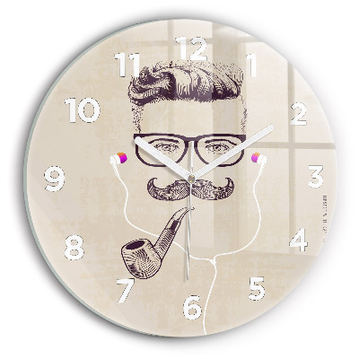 Horloge ronde en verre Homme avec une pipe