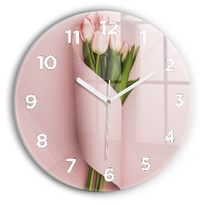 Horloge ronde en verre Bouquet de tulipes