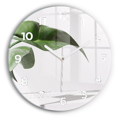 Horloge ronde en verre Feuilles abstraites