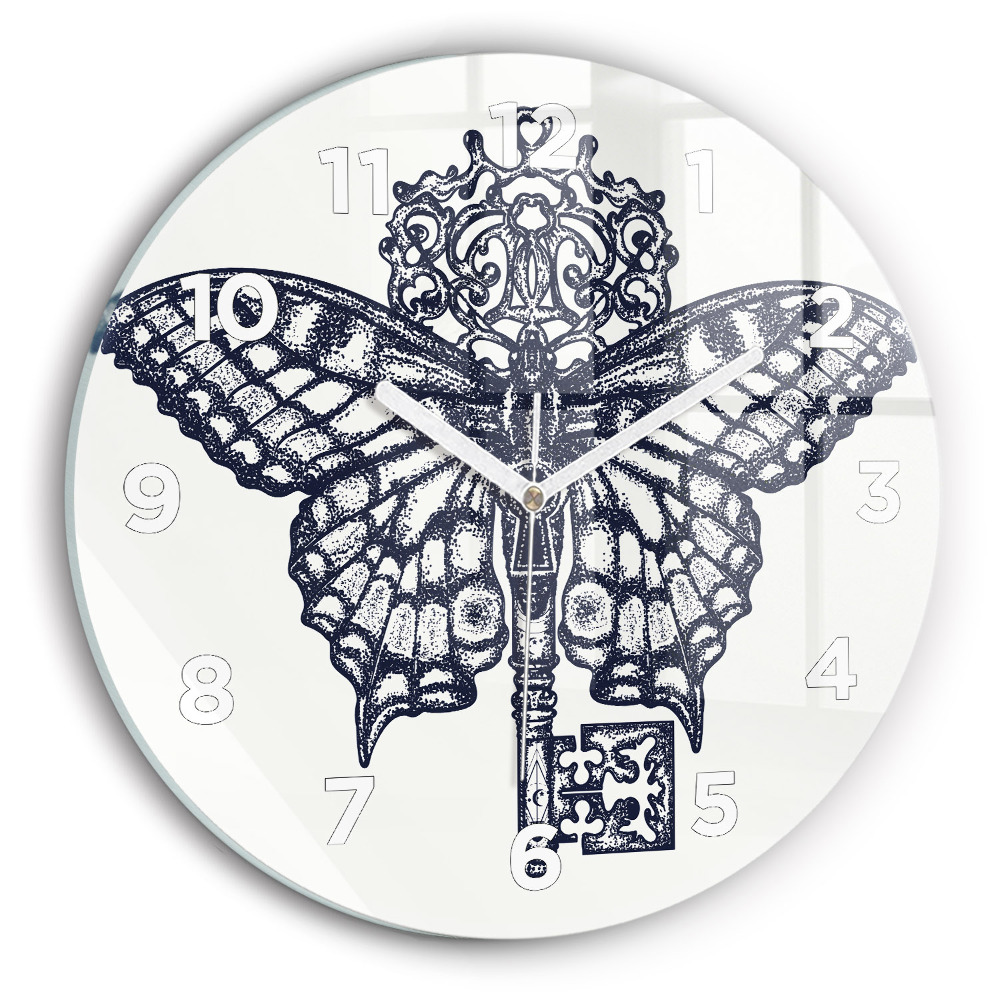 Horloge ronde murale Papillon et clé - style boho