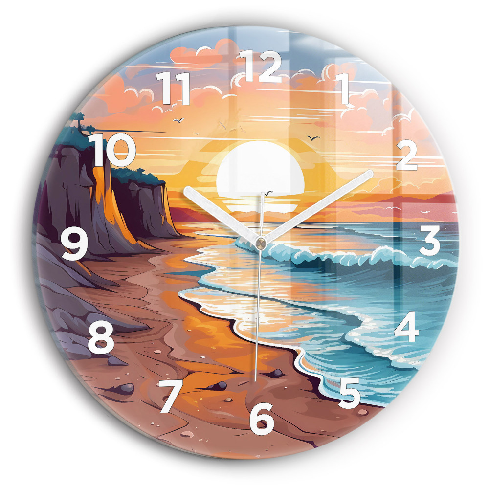 Horloge ronde en verre Océan et soleil de conte de fées