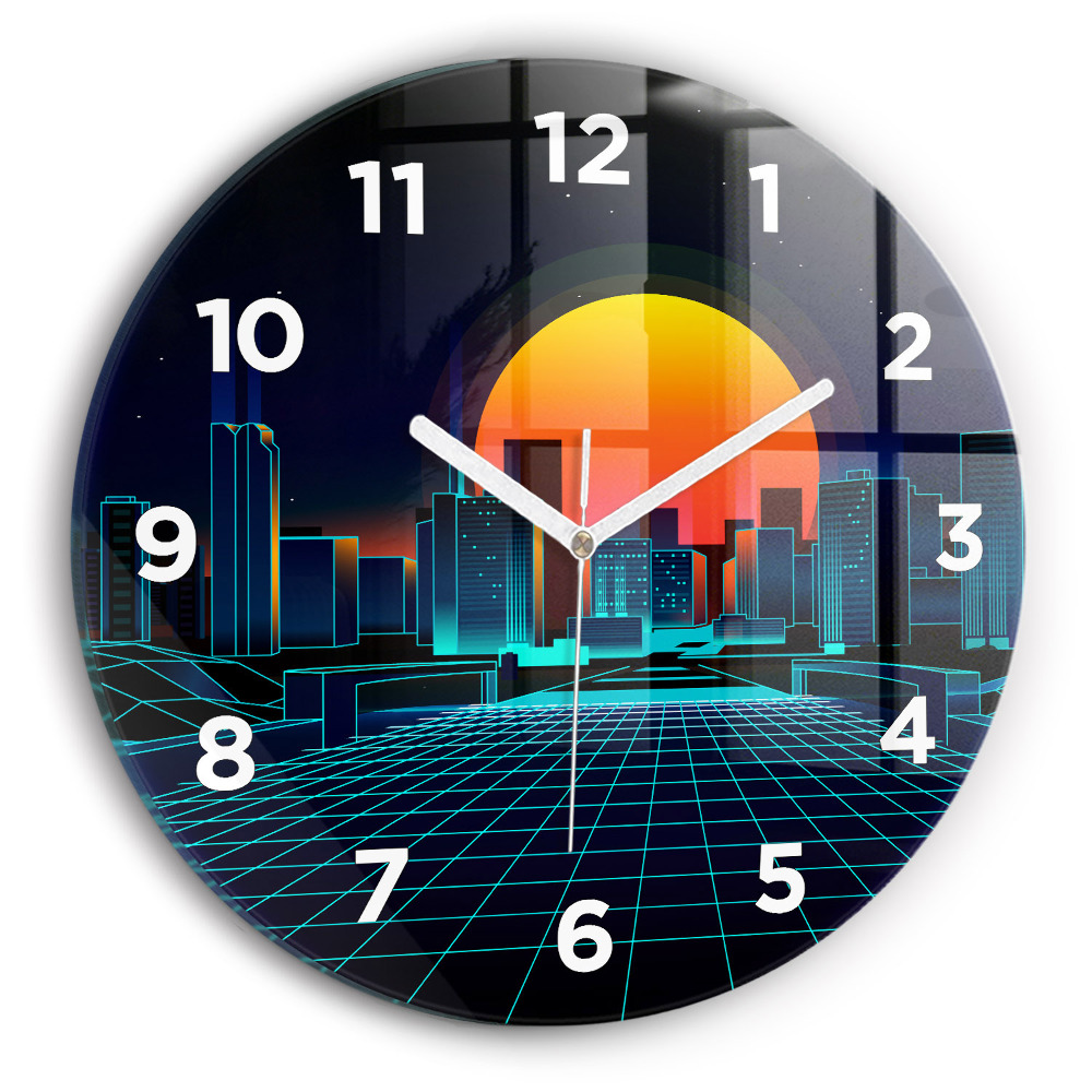 Horloge ronde en verre Ville du cyberespace