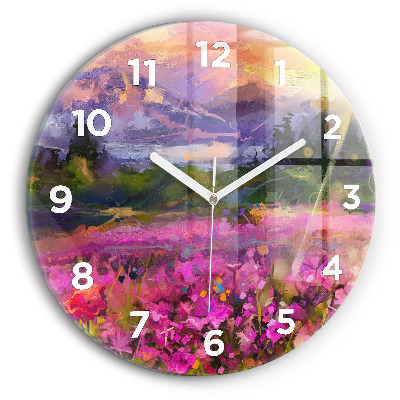 Horloge ronde en verre Paysage de nature et de fleurs