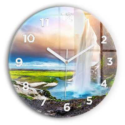 Horloge ronde en verre Chute d'eau en Islande