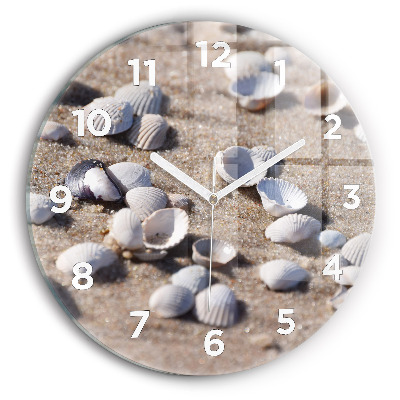 Horloge ronde en verre Coquillages sur la plage