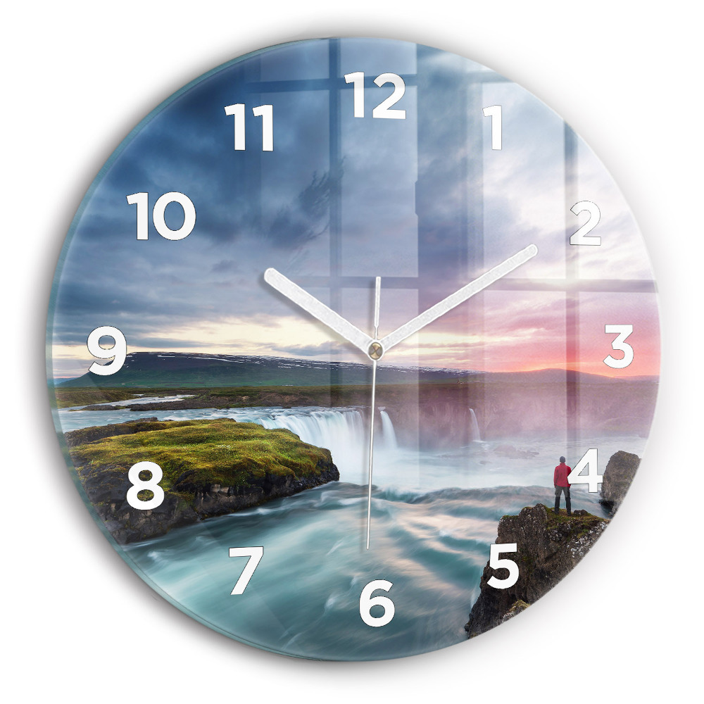 Horloge ronde Paysage avec chute d'eau
