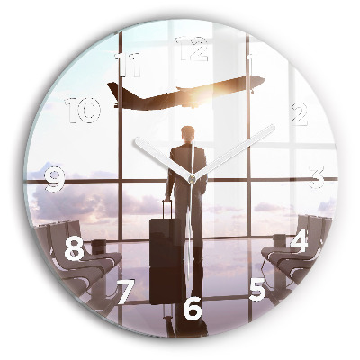 Horloge ronde en verre Homme à l'aéroport