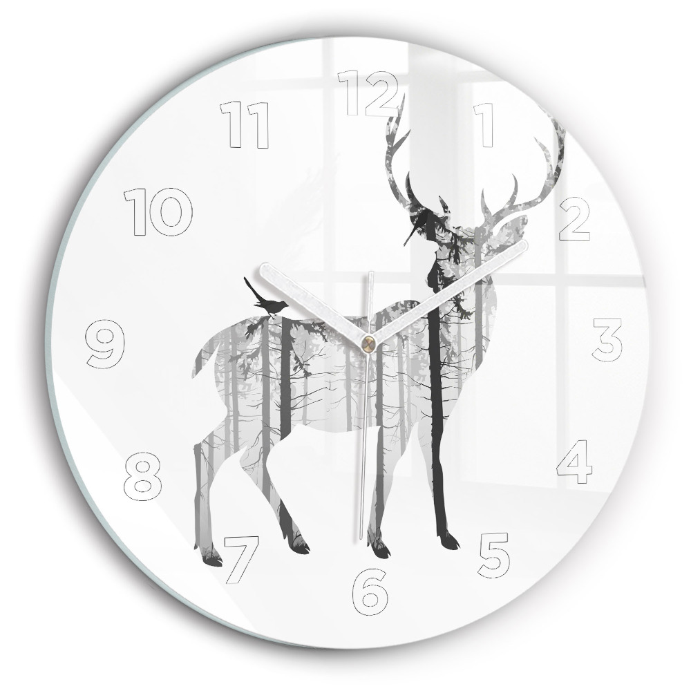 Horloge ronde en verre Silhouette d'un cerf Forêt