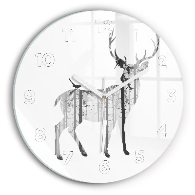 Horloge ronde en verre Silhouette d'un cerf Forêt