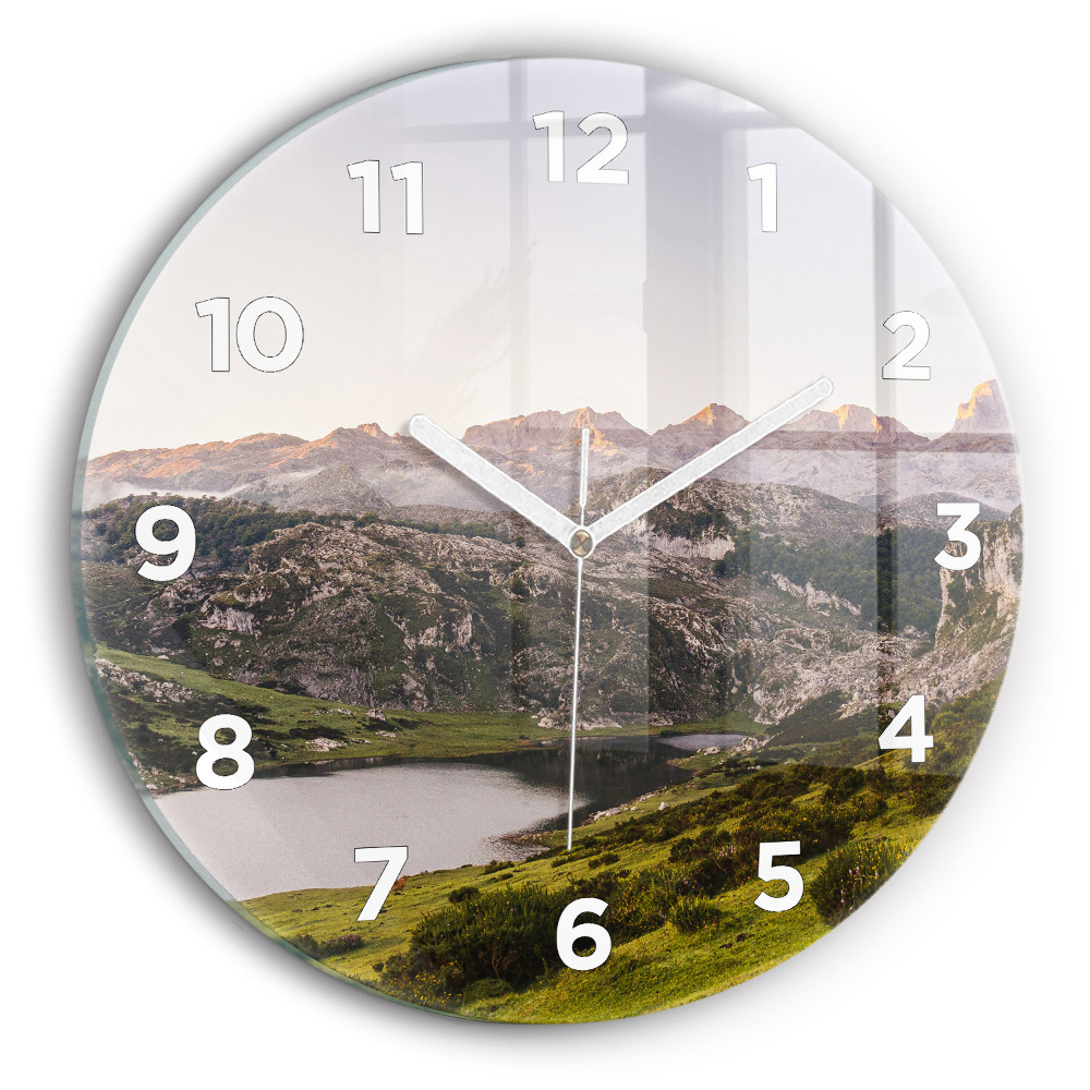 Horloge ronde en verre Lac et montagnes des Pyrénées