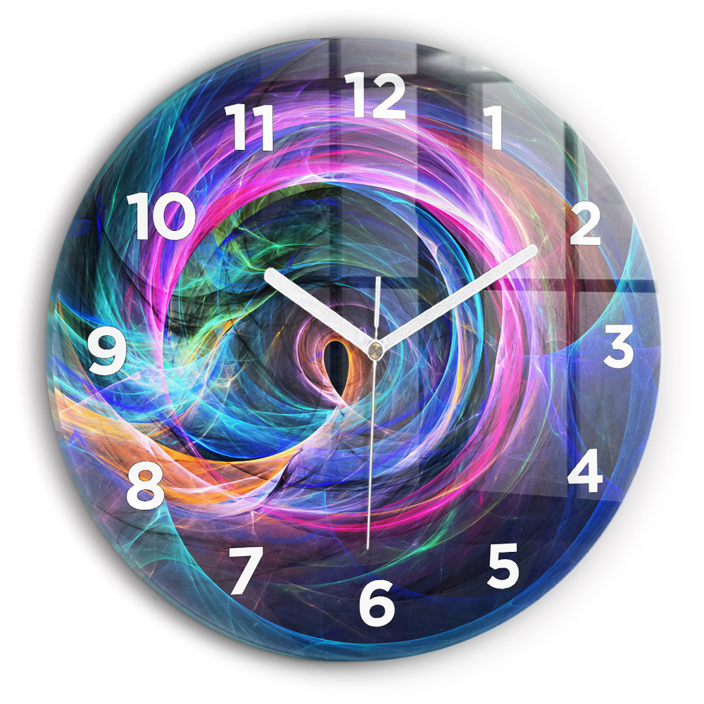 Horloge ronde en verre Fractale colorée