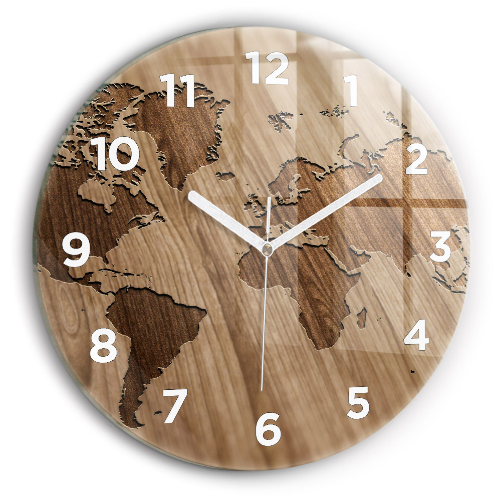 Horloge ronde murale Carte du monde sur bois