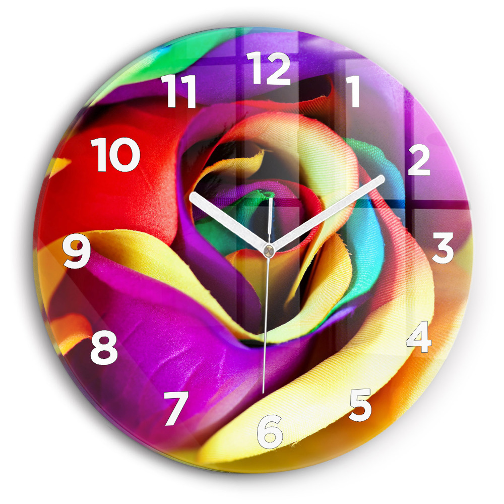 Horloge ronde en verre Rose arc-en-ciel