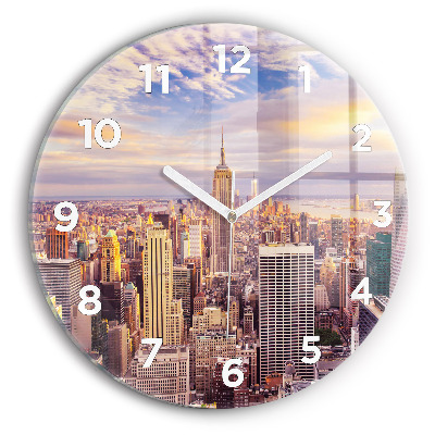 Pendule murale ronde Coucher de soleil à New York