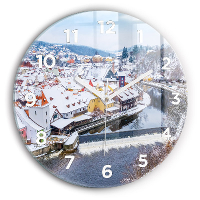 Horloge ronde en verre Panorama d'une ville en hiver
