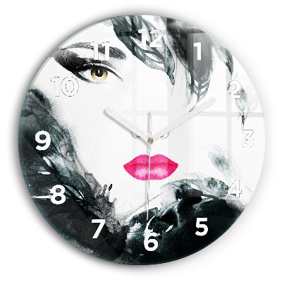 Horloge ronde Portrait d'une femme aux lèvres rouges
