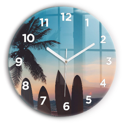 Horloge ronde en verre Surf sur la plage