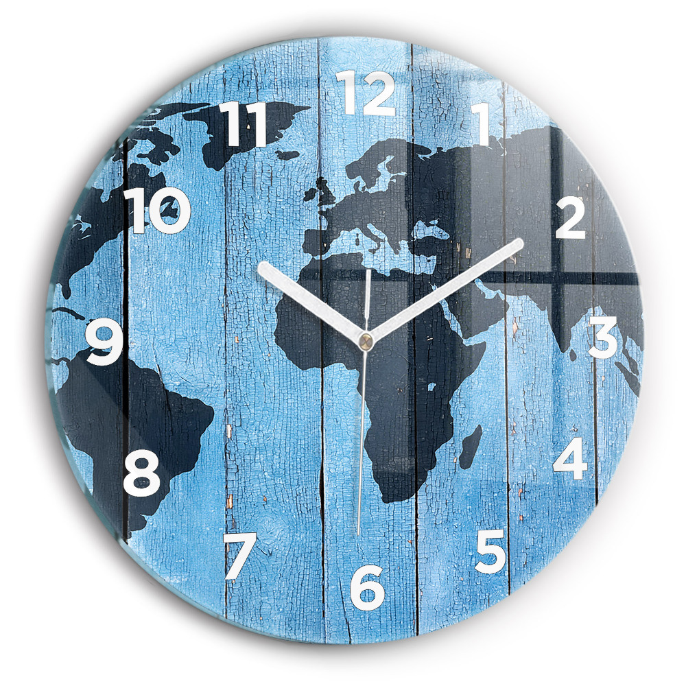 Horloge ronde murale Carte du monde sur planches