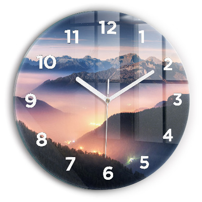 Horloge ronde en verre Paysage de pics montagneux