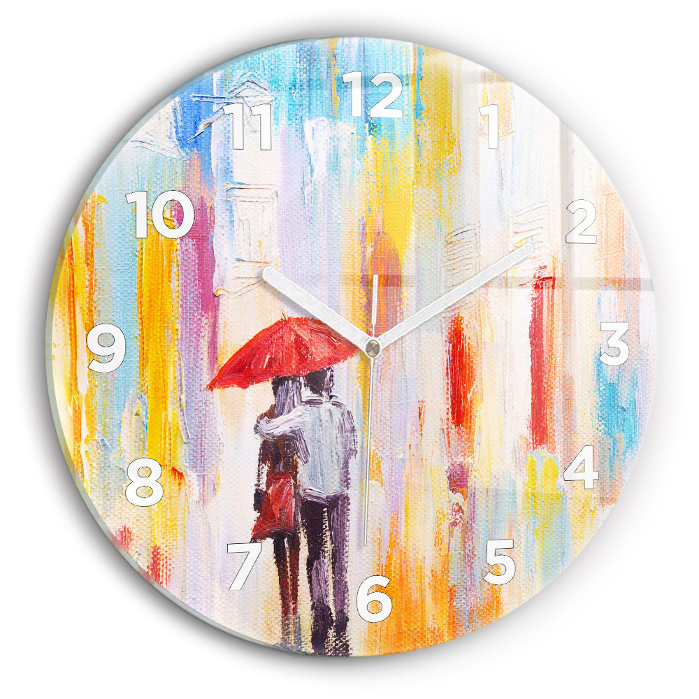 Horloge ronde murale Couple sous la pluie
