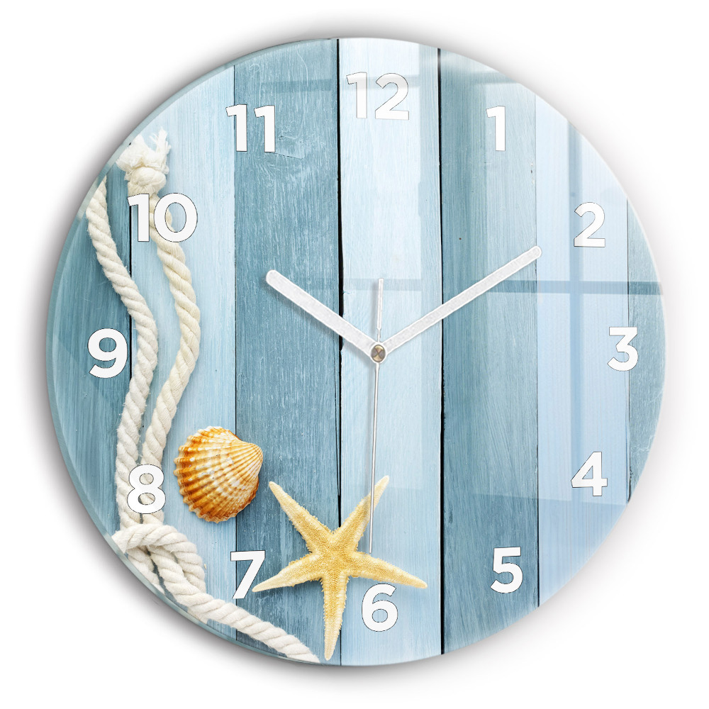 Pendule murale ronde Planches rayées et coquillage