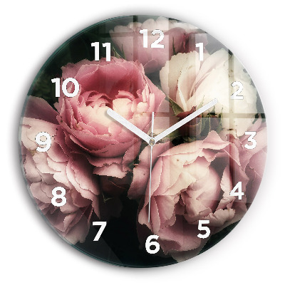 Horloge ronde en verre Bouquet de roses roses