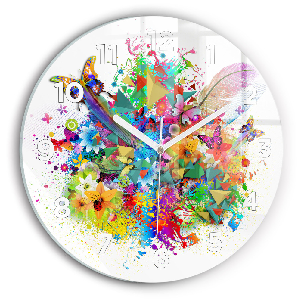 Horloge ronde en verre Harmonie florale avec papillons