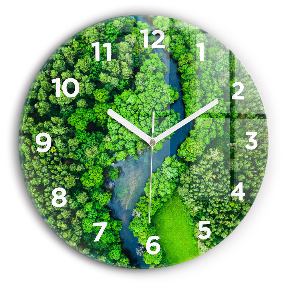 Horloge ronde en verre Rivière dans une forêt