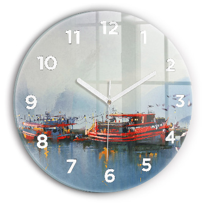 Horloge ronde murale Bateau de pêche dans le port