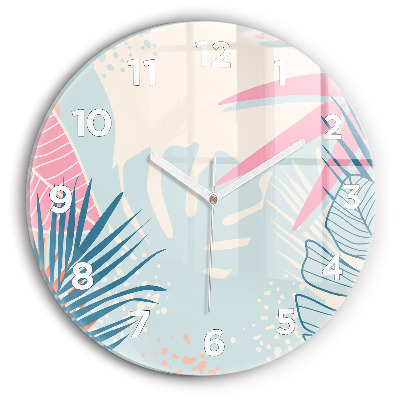 Horloge ronde Feuilles pastel - tropiques