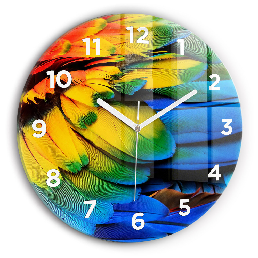 Horloge ronde en verre Ailes d'oiseaux colorées