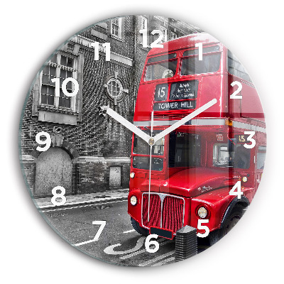 Horloge ronde murale Bus rouge à impériale