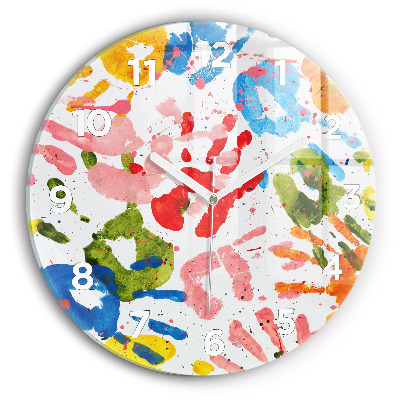 Horloge ronde en verre Empreintes de mains d'enfants