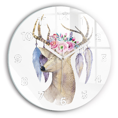Horloge ronde Tête de cerf et fleurs