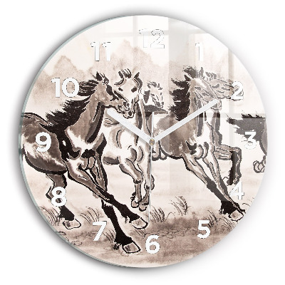Horloge ronde en verre Chevaux au galop