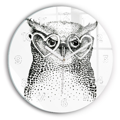 Horloge ronde murale Hibou dessiné avec des lunettes