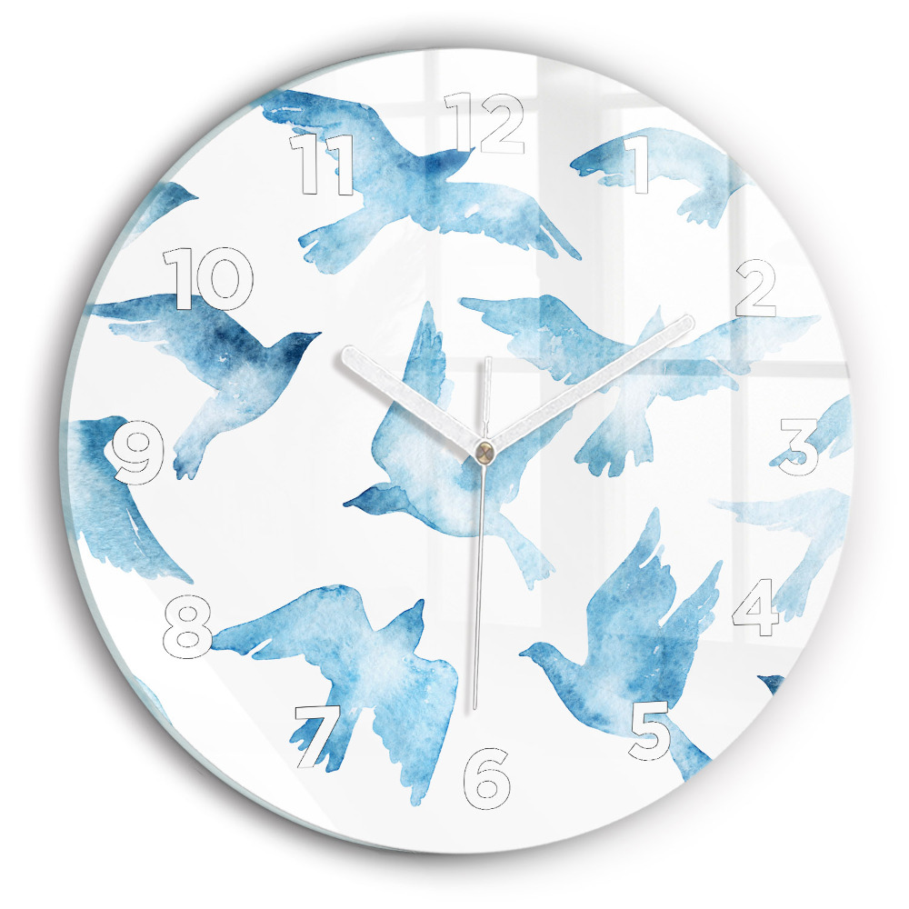 Horloge ronde en verre Oiseaux bleus en vol