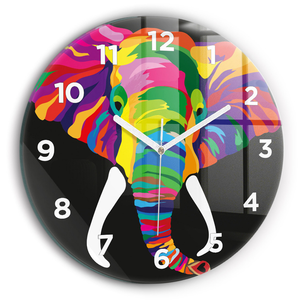 Horloge ronde en verre Éléphant coloré