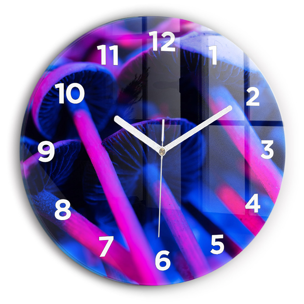 Horloge ronde en verre Champignons magiques colorés