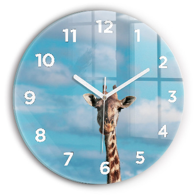 Horloge ronde murale Tête de girafe sur fond de ciel