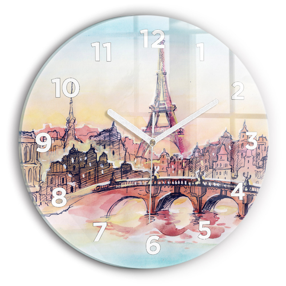Horloge ronde en verre Paysage peint de Paris
